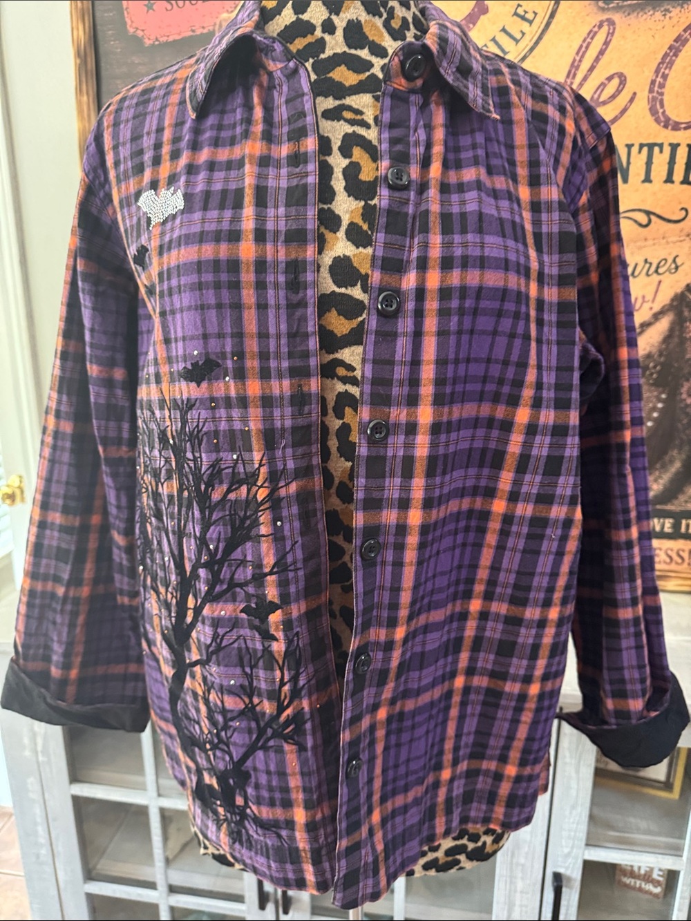 Krazy Kat Hallow Eve Plaid Button-Up Shacket - Sz XL